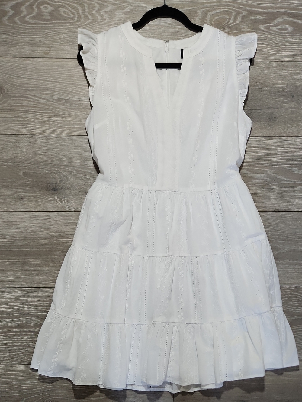 Laundry Boho Romantic Cottagecore White Eyelet Tiered Dress Size M 100% Cotton